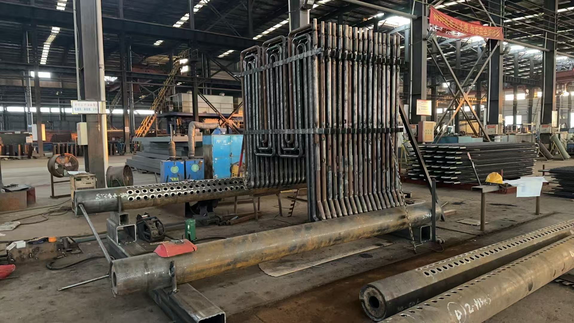 Thermal oil heater tube banks and headers being manufactured in Huayuan workshop